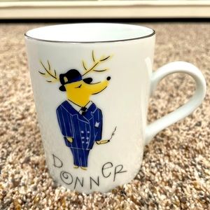 Pottery Barn Santa’s Reindeer DONNER Mug Christmas Made in Japan Platinum Trim